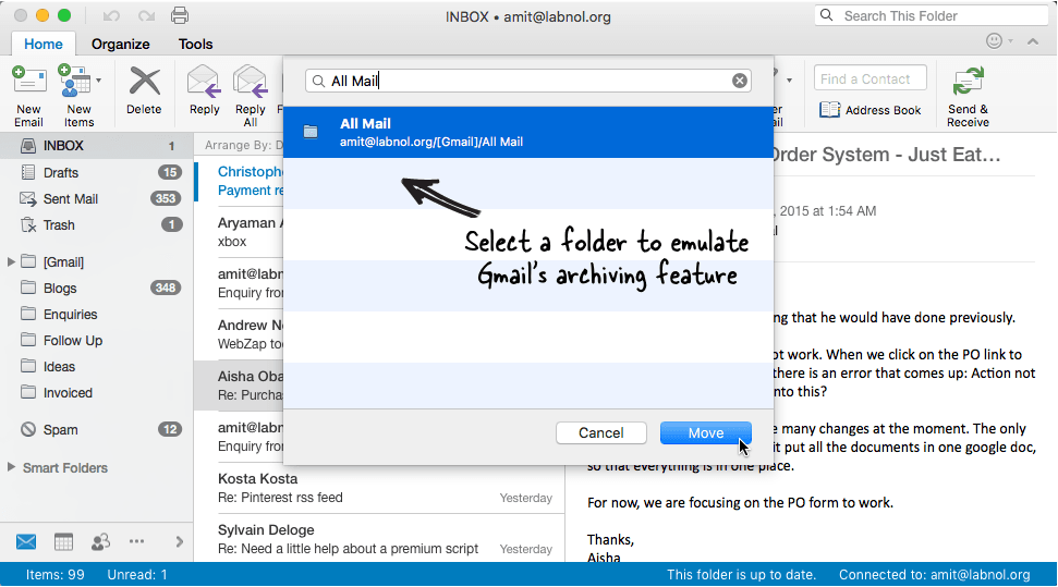 setting up gmail in outlook for mac 2016
